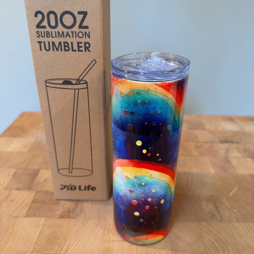 Colorful Sublimated Rainbow  20oz Tumbler with Lid